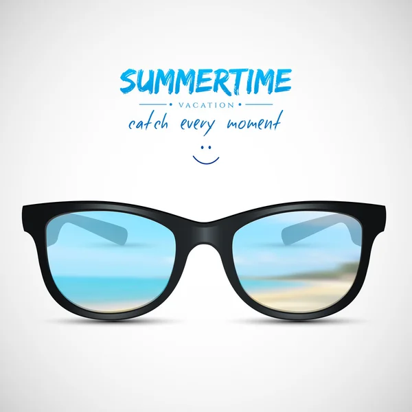 Óculos de sol de verão com reflexo de praia — Vetor de Stock