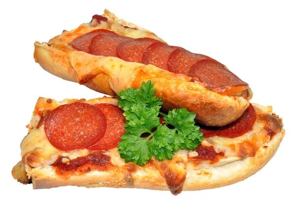 Pão francês Pepperoni Pizza — Fotografia de Stock