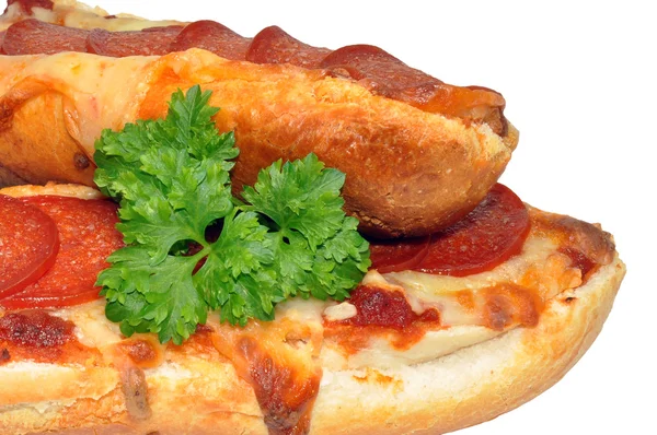 Pão francês Pepperoni Pizza — Fotografia de Stock