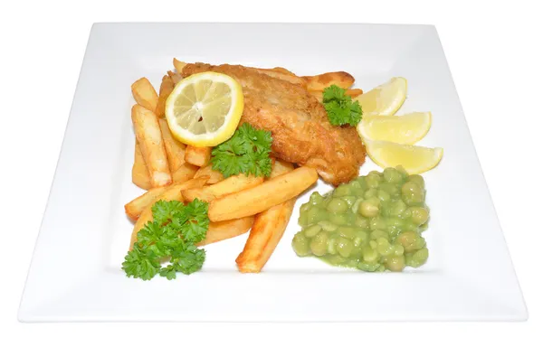 Fish And Chips With Mushy Peas — Stock Photo, Image