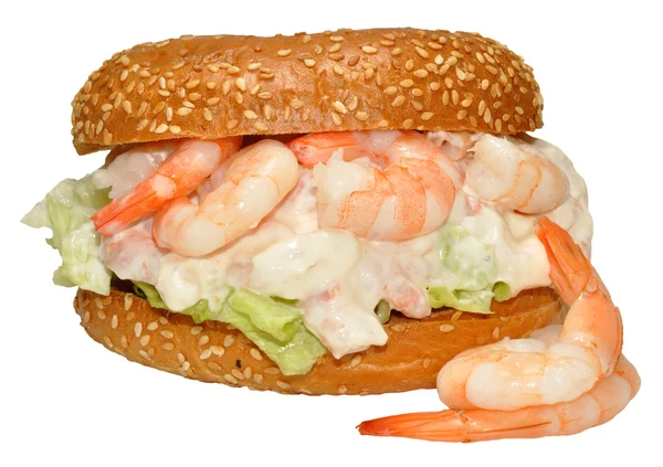 Sanduíche de bagel de camarão — Fotografia de Stock