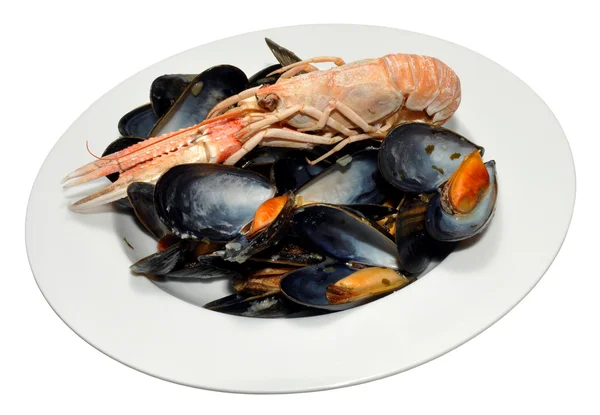 Cooked Langoustine And Mussels — Stock Photo, Image