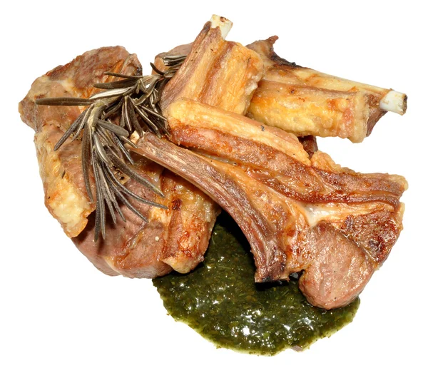 Grilled Lamb Cutlets With Mint Sauce — Stock Photo, Image