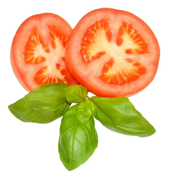 Fresh Tomatoes And Basil Herb — Stock Photo, Image