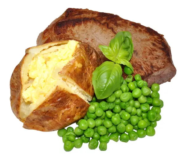 Pečené brambory a hovězí steak jídlo — Stock fotografie