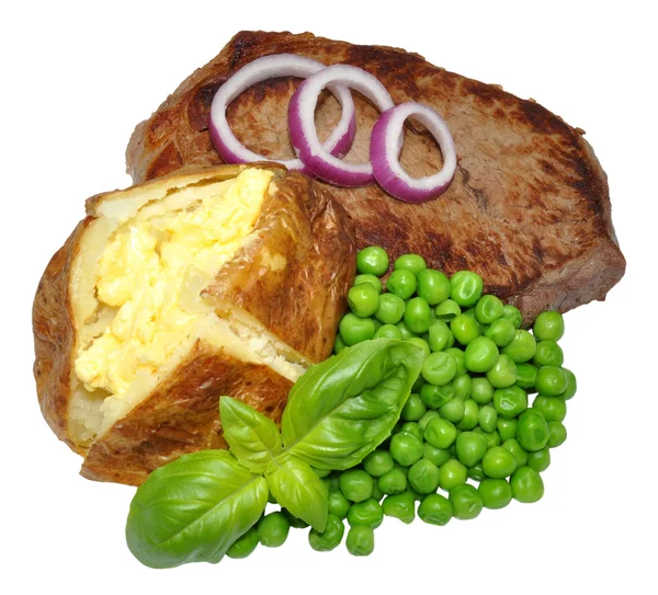 Bakad potatis och nöt biff måltid — Stockfoto