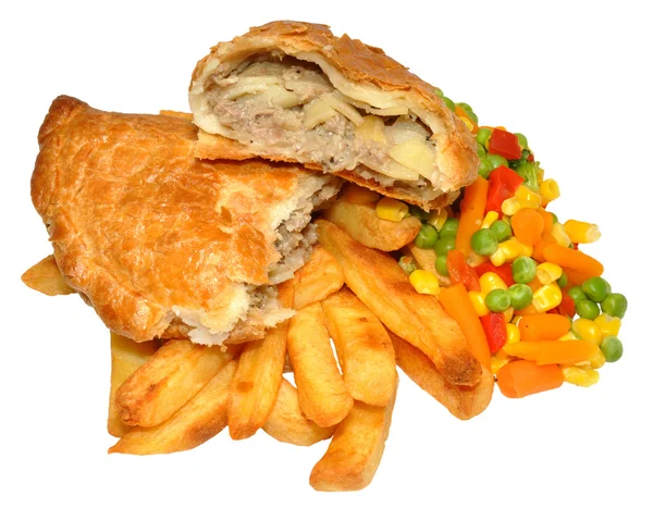 Pasty en chips maaltijd — Stockfoto