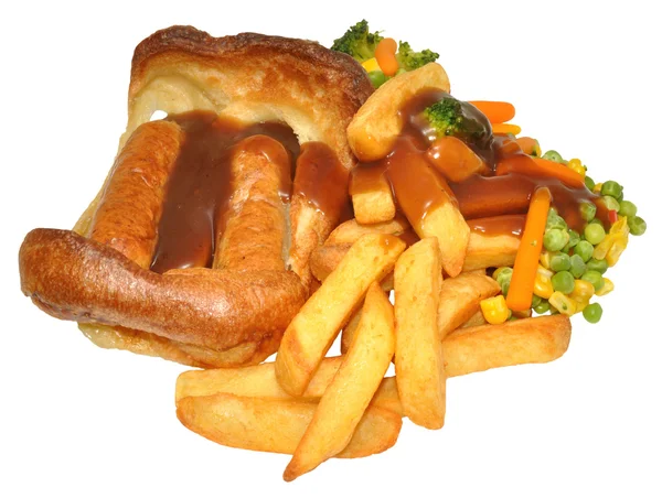 Toad In The Hole And Chips — Stock Photo, Image