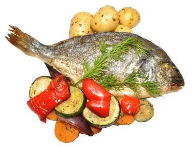 kavrulmuş sebze ve Balık Fırında