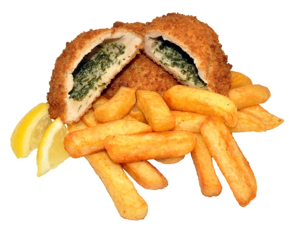 Pollo Kiev e patatine fritte — Foto Stock