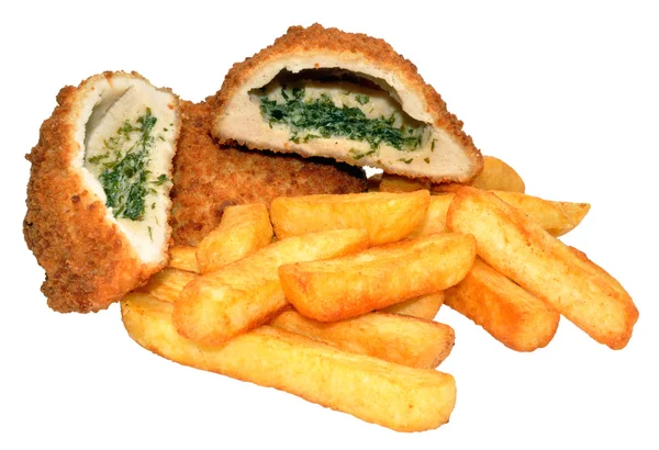 Frango Kiev e batatas fritas — Fotografia de Stock