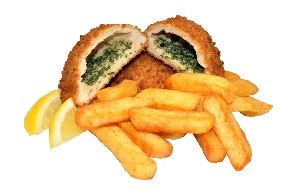 Pollo Kiev e patatine fritte — Foto Stock