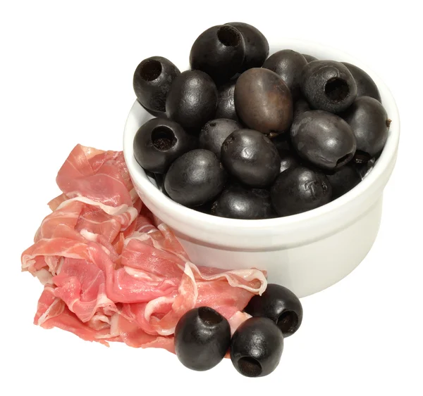 Jamón de Parma y Aceitunas Negras — Foto de Stock