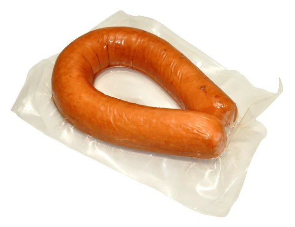 Embalagem de salsicha de porco defumado — Fotografia de Stock