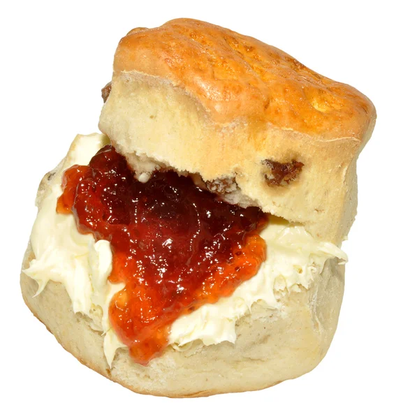 Cream And Strawberry Jam Scone — Stock Photo, Image