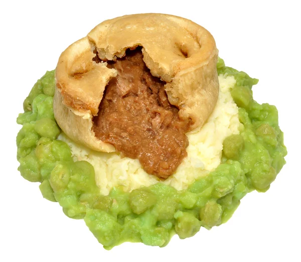 Steak And Kidney Pudding With Mashed Potato And Peas — Stock Photo, Image