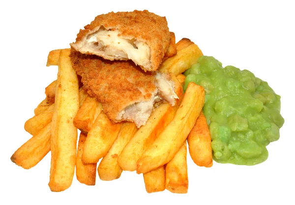 Fish & Chips mit vom Winde verweht Erbsen — Stockfoto