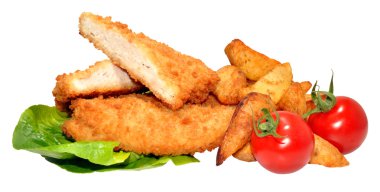 ekmekli Tavuk göğüs fileto ve patates dilimleri