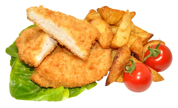 Breaded Chicken Breast Fillets And Potato Wedges — Stock Photo, Image