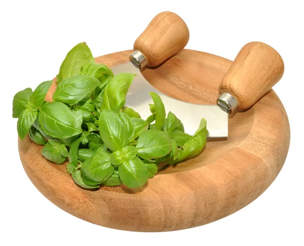 Basil Herb daun Pada Chopping Board — Stok Foto