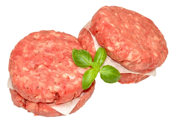 Hamburguesas de carne de res de cuarto crudo — Foto de Stock