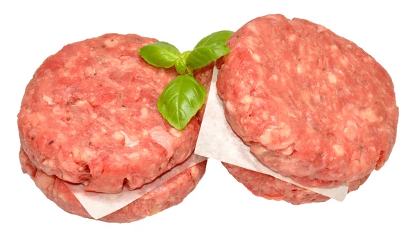 Hamburguesas de carne de res de cuarto crudo — Foto de Stock