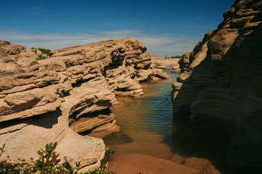 Hat Chom Dao ya da Kaeng Chom Dao 'nun Mekong nehrindeki bir manzarası, Tayland' ın Ubon Ratchathani ilinde yer almaktadır.