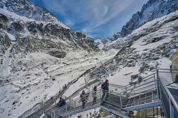 Camino Cueva Hielo Glaciar Mer Glace Chamonix Francia —  Fotos de Stock