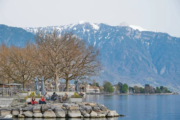 Vevey Switzerland April 2022 Landscape Lake Geneva Lakeside Promenade Vevey — ストック写真