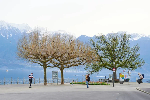 Vevey Switzerland April 2022 Landscape Lake Geneva Lakeside Promenade Vevey — ストック写真