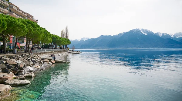 Landscape Lake Geneva Sunny Day Lakeside Promenade Montreux City Switzerland — ストック写真