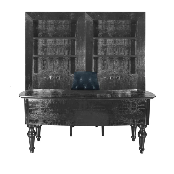 Деревянная мебель с кожаной оббивкой для дома и офиса, спальня, столовая. На белом фоне. — Stock Photo, Image