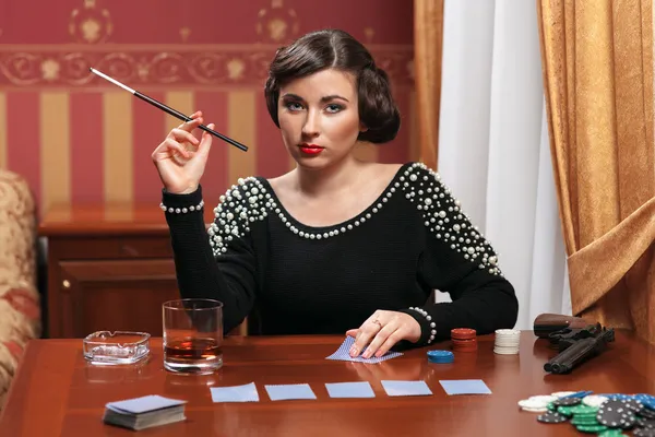 The woman in strict clothes in a retro style 30-th — Stock Photo, Image