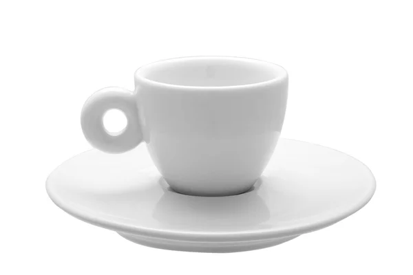 흰 접시와 함께 화이트 클래식 30ml의 에스프레소 커피 컵. — 스톡 사진