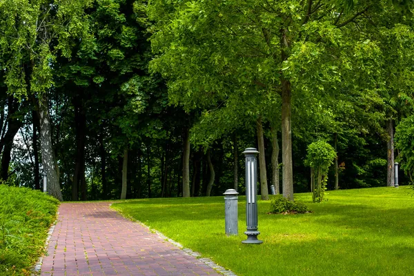 Lantern Iron Ground Garden Lighting Park Path Paved Stone Tiles — Stock Photo, Image