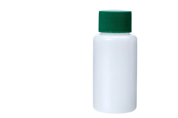 Λευκό Πλαστικό Αδιαφανές Μπουκάλι Πράσινο Καπάκι Για Ιατρικά Προϊόντα Για — Φωτογραφία Αρχείου