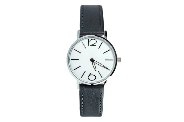 Wrist Watch Dial Silver Minimalist Design Leather Strap Unisex Accessory — стоковое фото