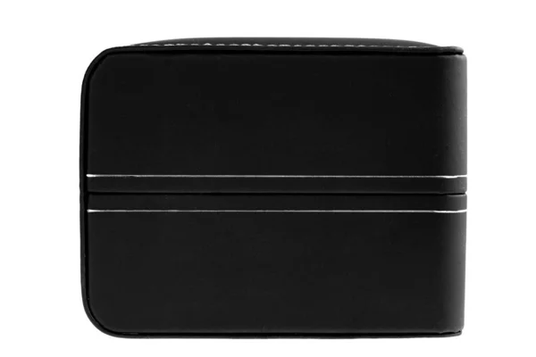 Black Leather Box Stitched Stitching Rounded Edge Jewelry Gifts Wrist —  Fotos de Stock