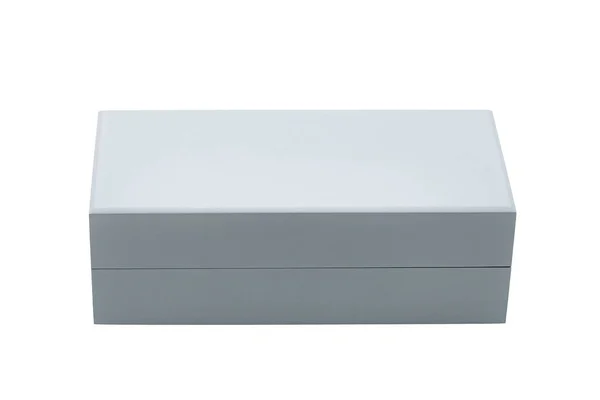 宝石保管のための灰色の長方形の木製のギフトボックス 白い背景に隔離されたシンプルなオブジェクト — ストック写真