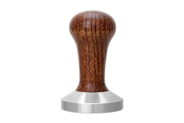 Barista Tool Pressing Coffee Tamper Brown Wooden Handle Object Isolated — 图库照片