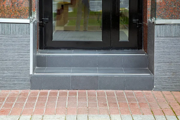 Pedestrian Sidewalk Threshold Gray Ceramic Tile Steps Entrance Store Black — Photo