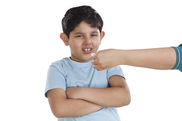 Boy refusing to have medicine — Stock Photo, Image