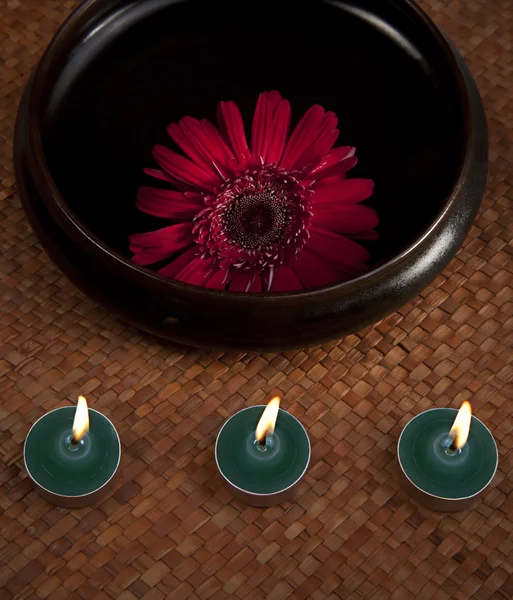 Red  flower and candles — Stock Photo, Image