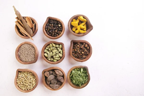 Indian spices in diyas — Stock Photo, Image