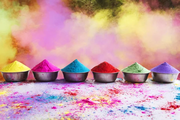 Bows of colorful Holi powder — Stock Photo, Image