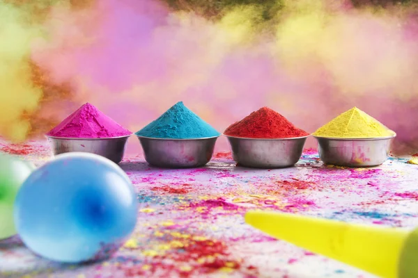 Bows of colorful Holi powder — Stock Photo, Image