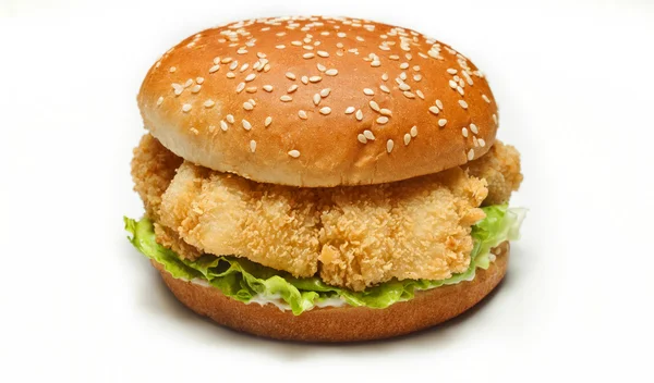 Burger kurczaka na białym tle — Zdjęcie stockowe