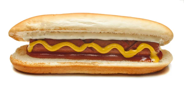 Hotdog, worst, kip hotdog broodje op witte achtergrond — Stockfoto