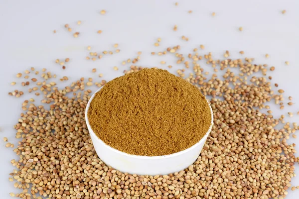 Coriander seed in white bowl on the white background — Stock Photo, Image