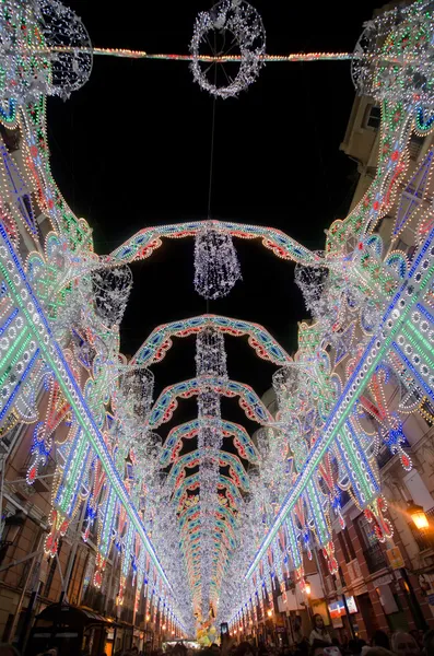 Osvětlení ulice ve Valencii během fallas — Stock fotografie